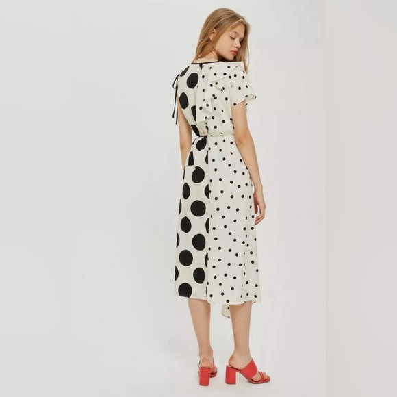 Topshop Mix Spot Ruched Midi Wrap Dress - Picture 5 of 8